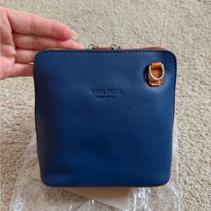 Vera Pelle Navy and Tan Leather Crossbody Bag